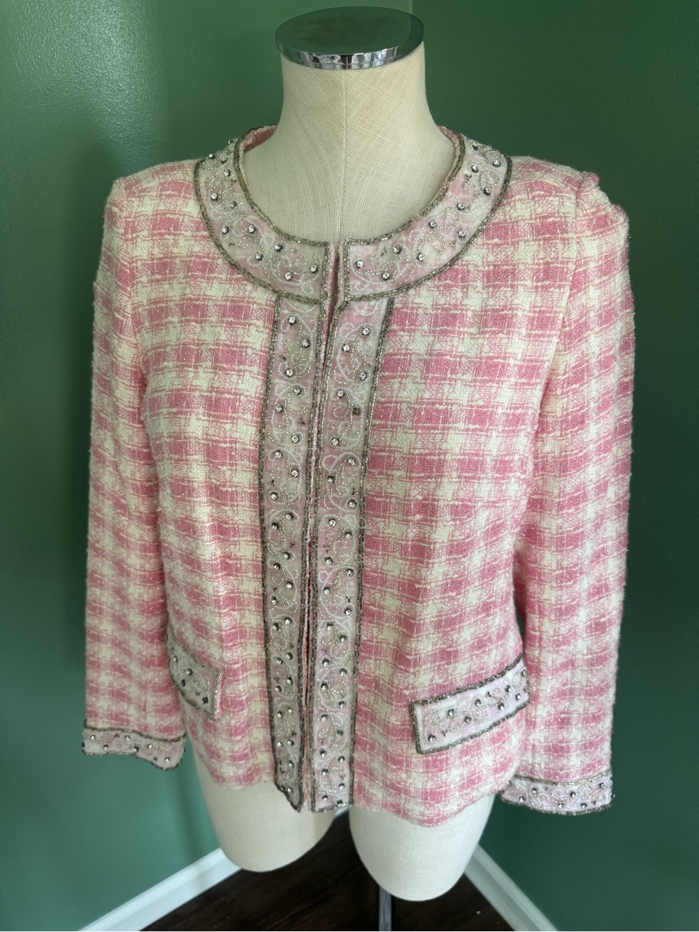 Berek Pink Tweed Beaded Trim Women's Jacket
